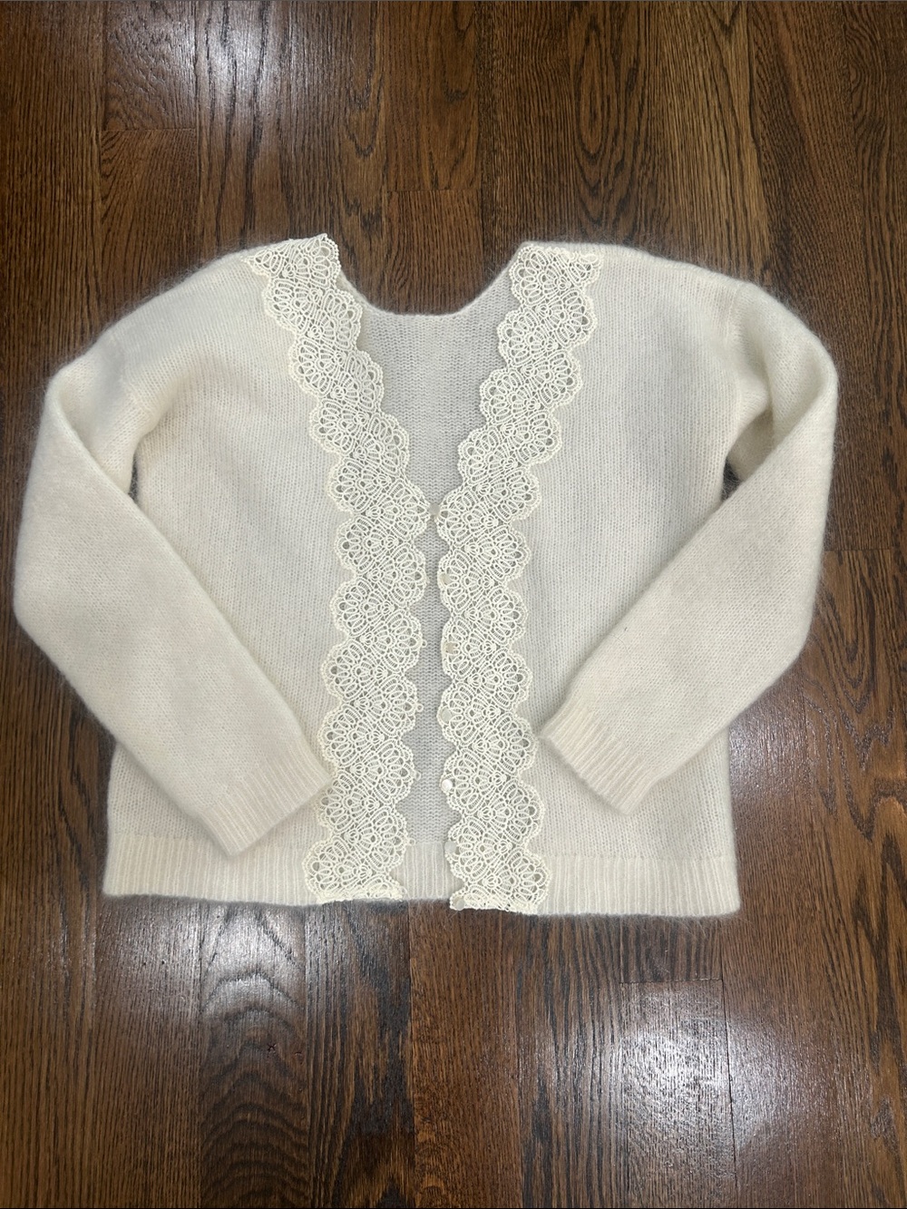 Sezane Ivory Lace-Trim Women's Mohair Sweater Cardigan